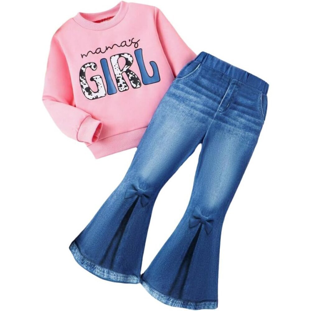 Toddler Girl Clothes Long Sleeve Cartoon & Letter Graphic Top + Fruit Stationery